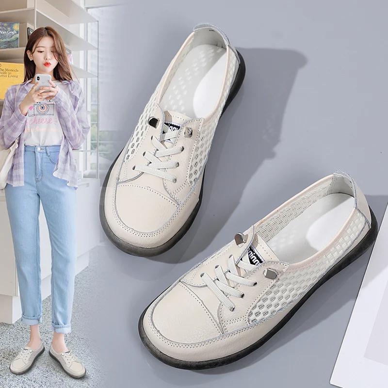 Modne skórzane białe buty wsuwane płaskie damskie oddychające mokasyny Laides Tenis wiosna lato damskie mokasyny Chaussures Femme