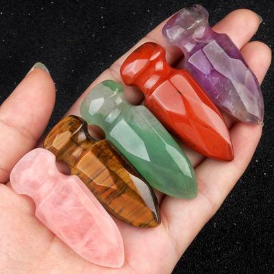 1 Stück Dolch- und Schwertschnitzerei aus natürlichem Quarz, dekorative Steinornamente, Reiki-Heilsteine, Heimdekoration, DIY-Schmuck, Bastelsammlungen, Geschenke, 50 × 20 mm