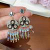 Silver Needle Resin Flower Tassel Earrings: Vintage, Versatile, Light Luxury Fashion Jewelry for Women