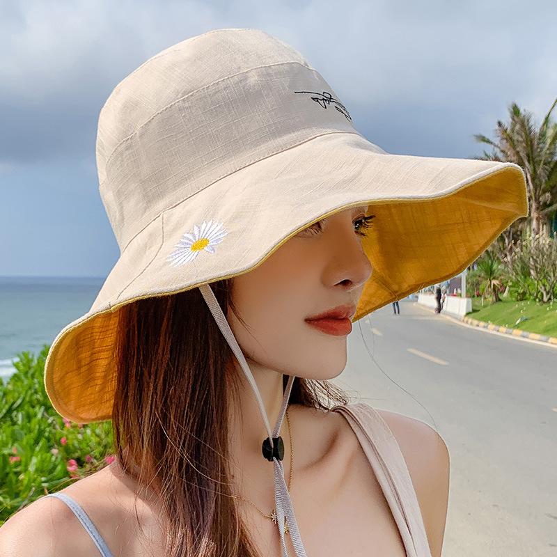 Daisy big brim bucket hat women's summer sunscreen sun hat travel casual versatile sunshade basin hat big edge