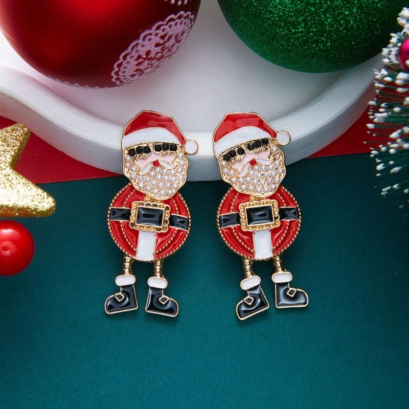 Festive Enamel Earrings for Christmas Gatherings, Gold Tone Statement Pair with Holiday Detail for Winter Looks