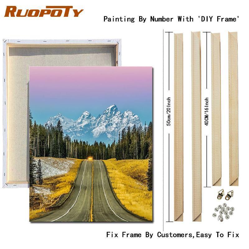 Ruopoty Oil Painting Digital Highway Art Unique Gift Hand-Painted Digital Landscape Painting Living Room Decoration