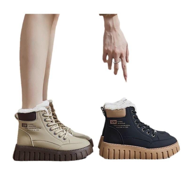 2025 autumn and winter new versatile velvet cotton shoes women's shoes British style Martin women's boots short boots platform snow boots