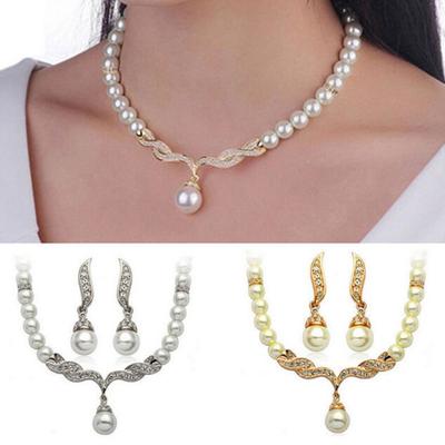 Νυφικό γυναικείο κολιέ Faux Pearl Rhinestone Charms Νυφικά Σκουλαρίκια Σετ κοσμήματα
