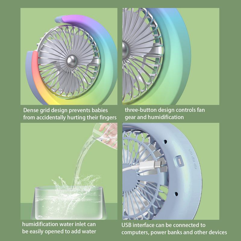 Bedside Fan Battery Powered Quiet Personal Fan Portable Humidifying Fan With 600ml Tank 3 Speeds Adjustable USB Rechargeable Fan