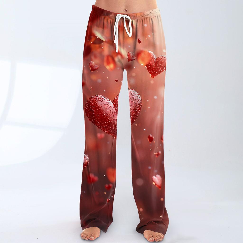 Damen Pyjamahose Nachtwäsche Lässige Hose mit Kordelzug und elastischer Taille Bequeme gerade lockere Yogahose