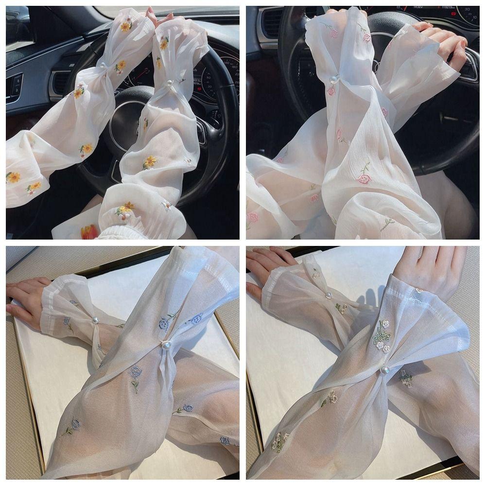 Anti-UV Stickerei Blume Eis Seide Ärmel Perlenverschluss Sonnenschutz Ärmel Atmungsaktiv Outdoor