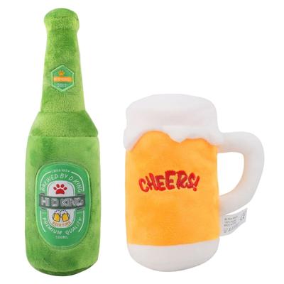 Interessante Quietsch-Stoffhundespielzeuge Bierflasche / Becher Welpen-Kauspielzeug Weich Langlebig