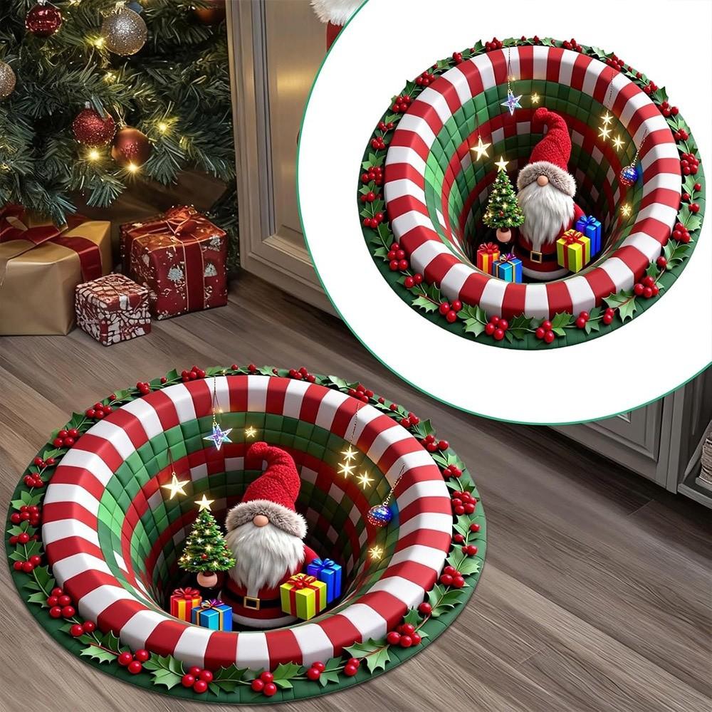 60*60cm Christmas Round Carpet Imitation Cashmere Red Christmas Tree Base Mat 3D Special-shaped Anti-Slip Bedroom Door Mat