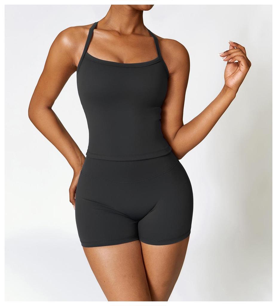 Women's European & American Style Quick-Dry Yoga Set: Tight Vest and Shorts for Outdoor Running and Fitness