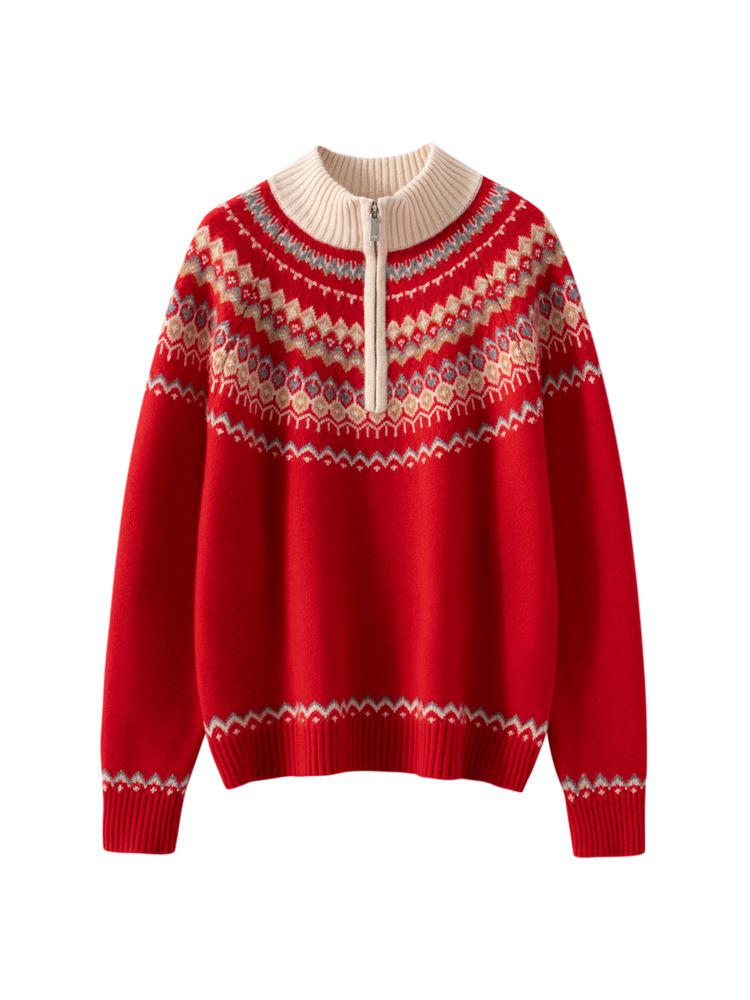 Fair Isle Cashmere Sweater: Autumn/Winter Retro Knit, Thick & Loose Fit