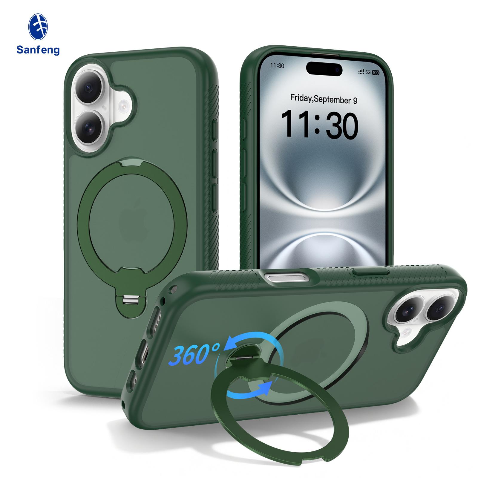 

The New Model Is Suitable for Apple 17promax Mobile Phone Case 360 Rotating Magnetic Bracket with Lanyard 17e Mobile Phone Protective Cover iPhone17 темно-зеленого