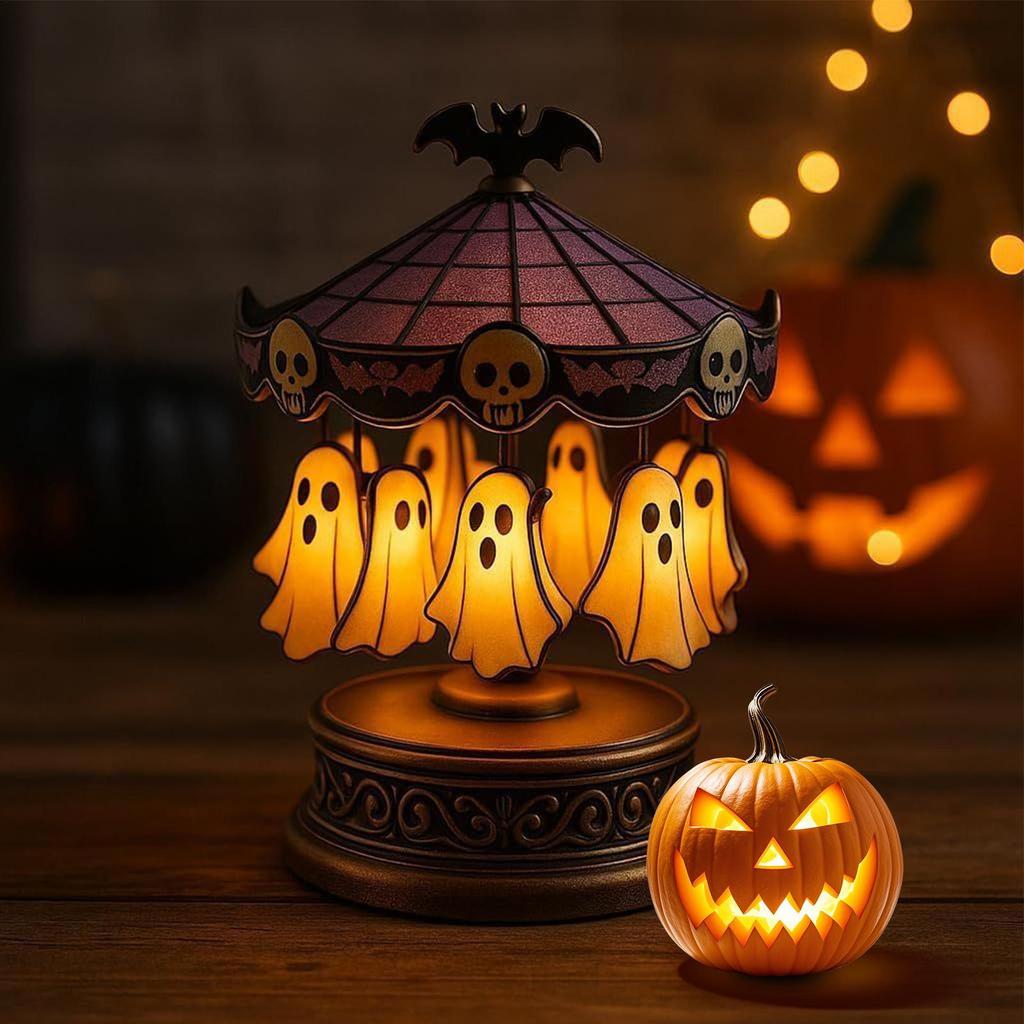 Ghost Carousel Lights for Halloween Spooky Ghost Carousel Lamp Decorations Antique Floating Ghost Light Halloween Party Decor