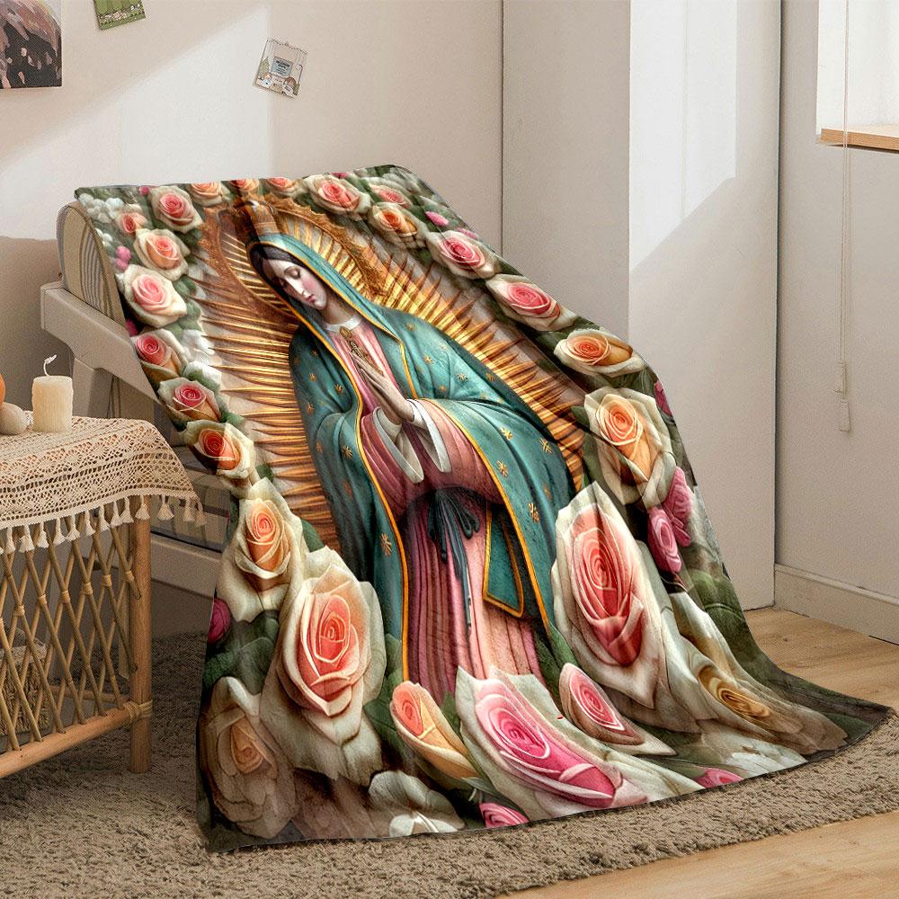 Our Lady of Guadalupe Rose Blanket bedroom Blanket for Livingroom Couch lunch break Soft throw for Friend's festival Gift