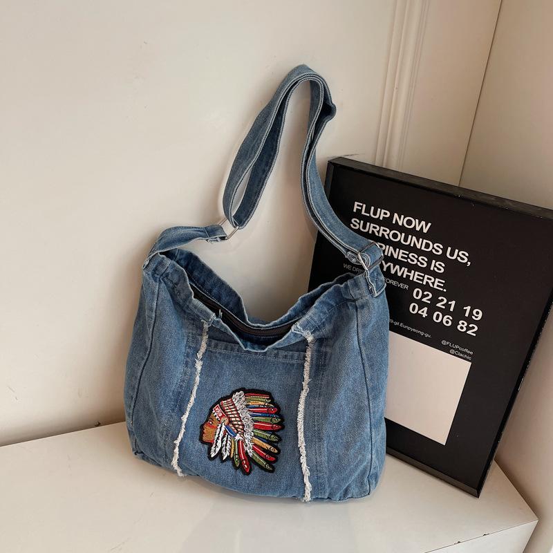 

New Comfortable and Versatile Texture Crossbody Bags for Women Fashi Embroidery Denim Shoulder Bags Trendy Casual Storage Bags синій