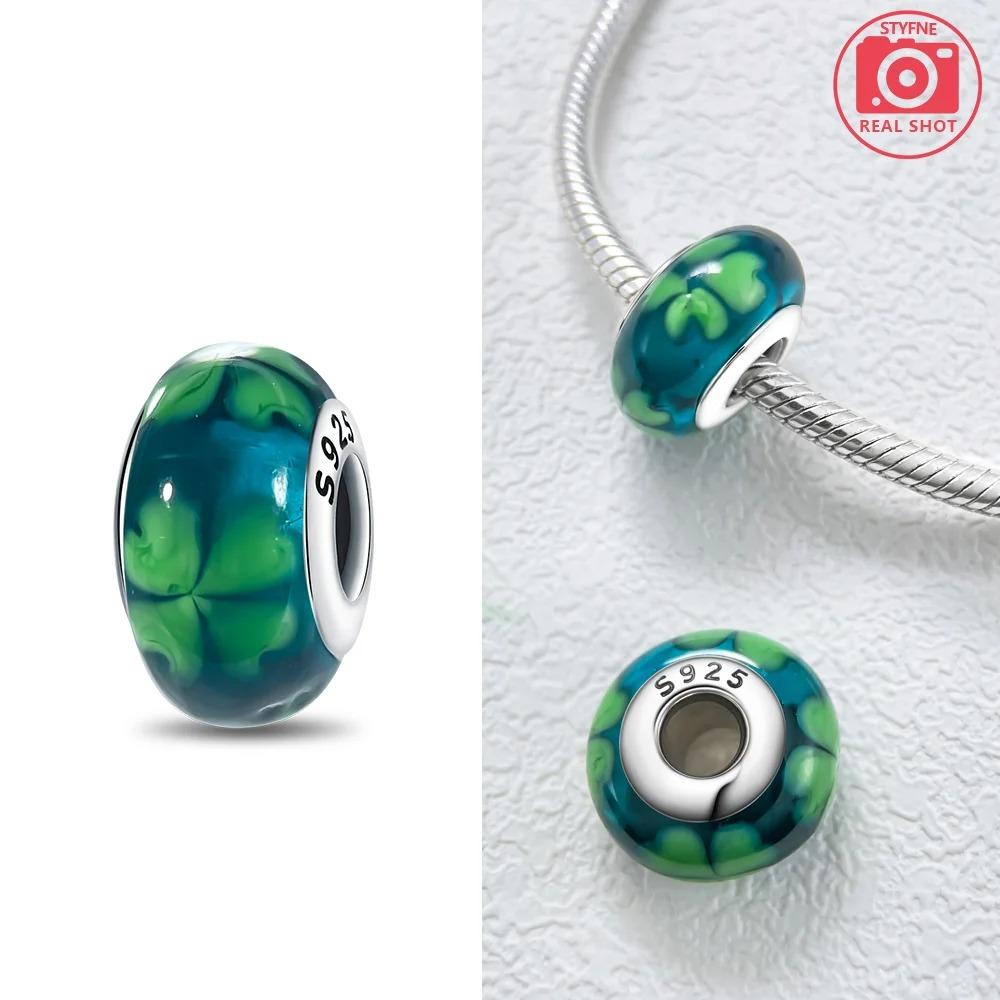 Original Rosa Glasperlen Blaue Romantische Perlen 925 Silber Charms für Frauen DIY Schmuckherstellung Armband Passend