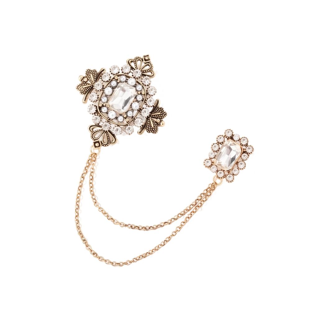 Vintage Brooch with Chain for and Trench Coats - Women's Lapel Pin Accessory