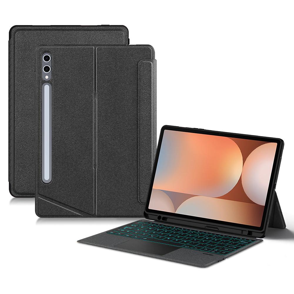 

For Samsung Galaxy Tab S10+/S9+ Leather Case+Bluetooth-Compatible Keyboard with Backlight Trackpad A