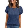Spring Summer New Women's Knit Short Sleeve T-shirt, European American Style Crew Neck Button Design Slim Fitted Tops