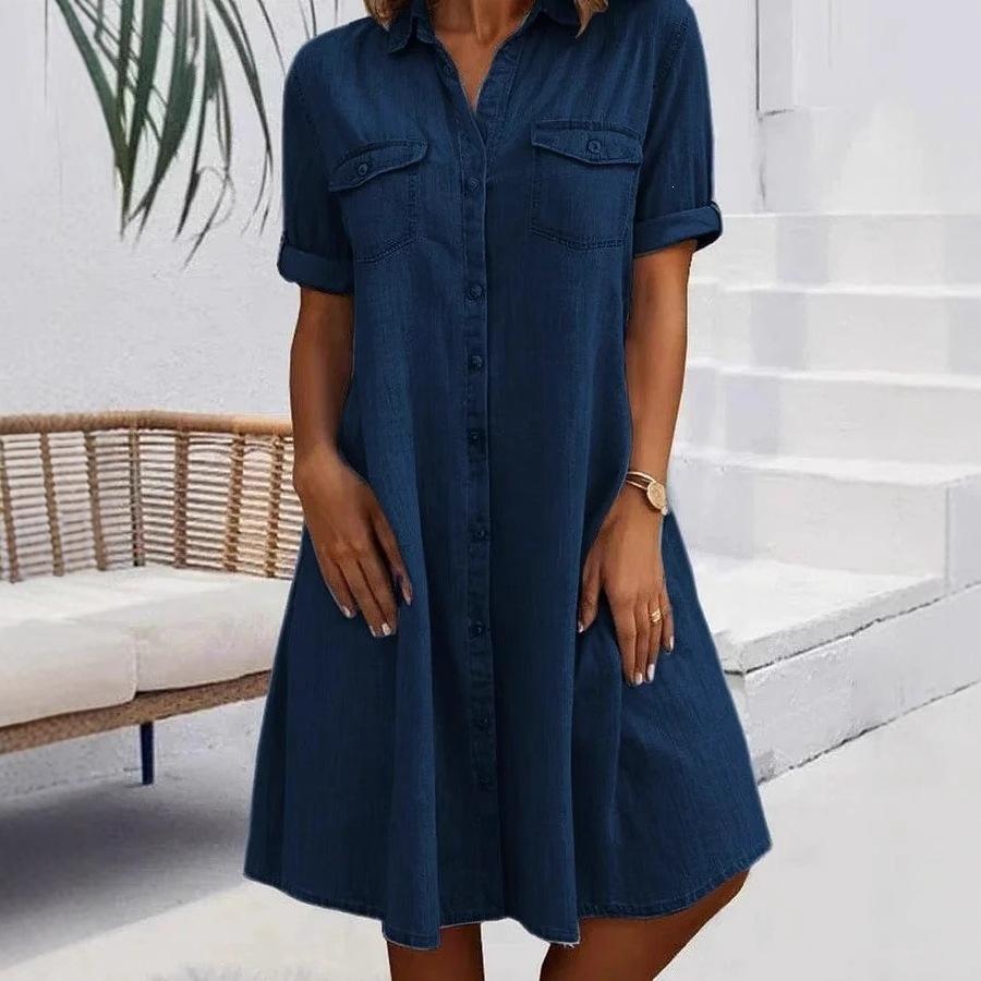 Design sense five-quarter sleeve loose European and American denim large size women's slim dress