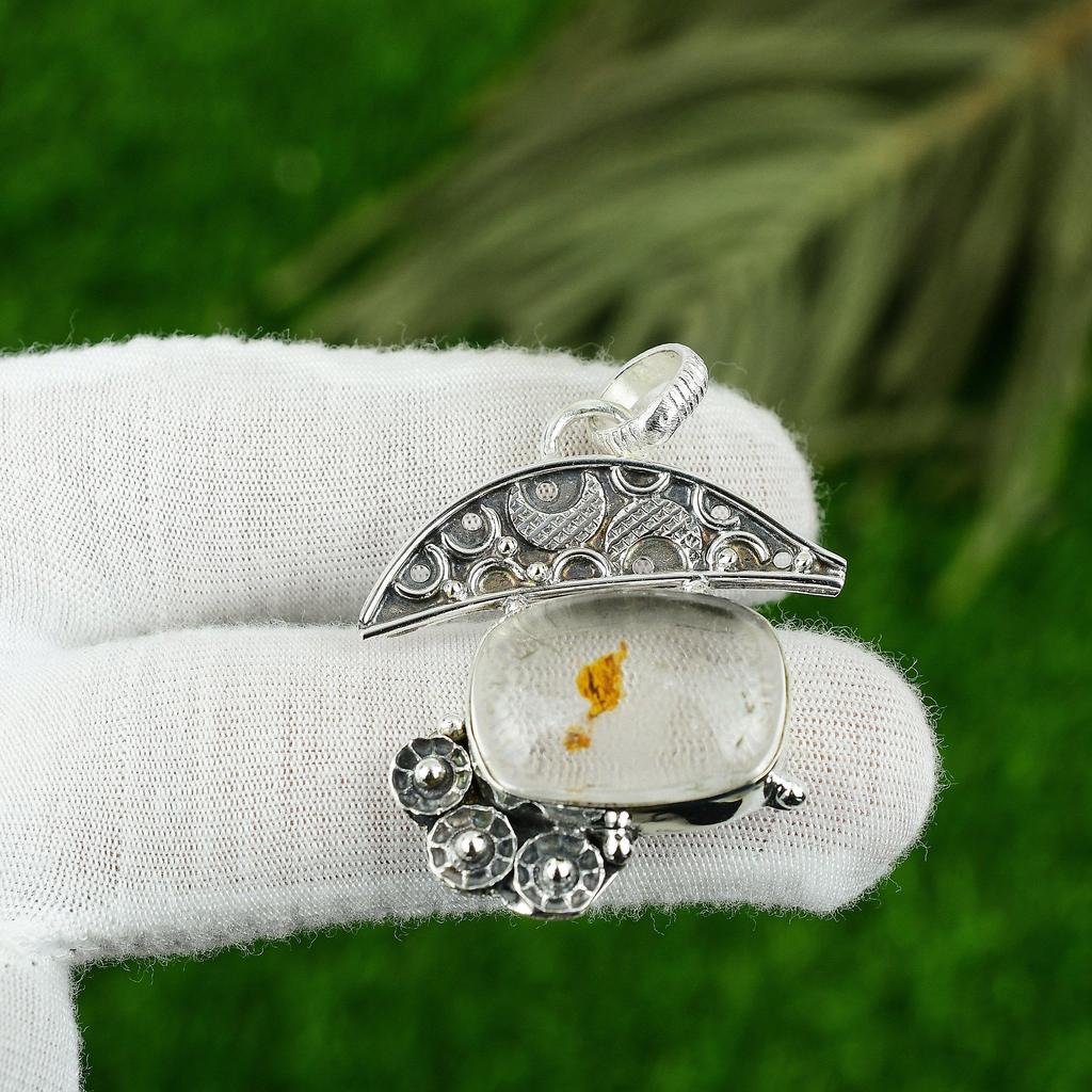 Natural Garden Quartz Gemstone Jewelry 925 Sterling Silver Pendant For Women