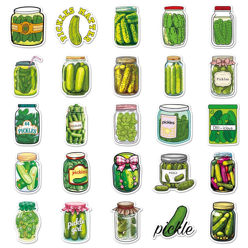 50-Piece Pickles Graffiti Stickers: Cartoon Food Decor for Water Bottles, Phones, Luggage, and Skateboards