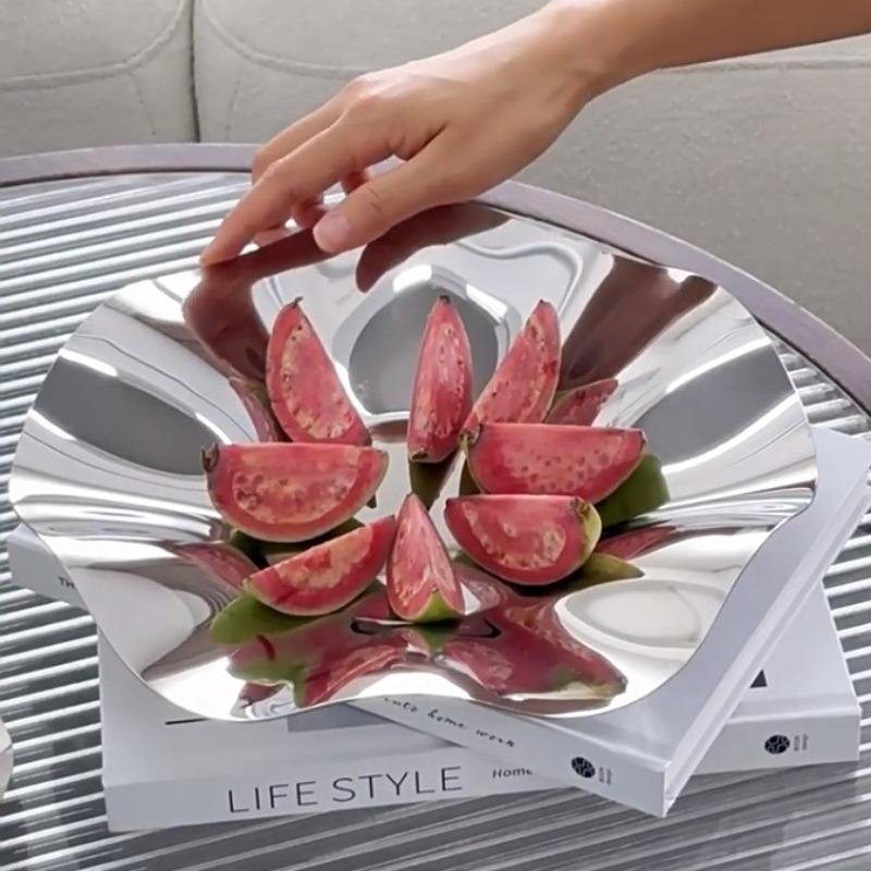 Nordic Fruit Plates Stainless Steel Decorative Plate Petal Ornament Storage Trays Creative Living Room Coffee Table Storage Tray