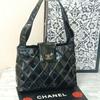 Matelasse Quilted  Shoulder Bag  Tote Bag   Patent Leather, Black, CC Logo, Silver-tone Hardware