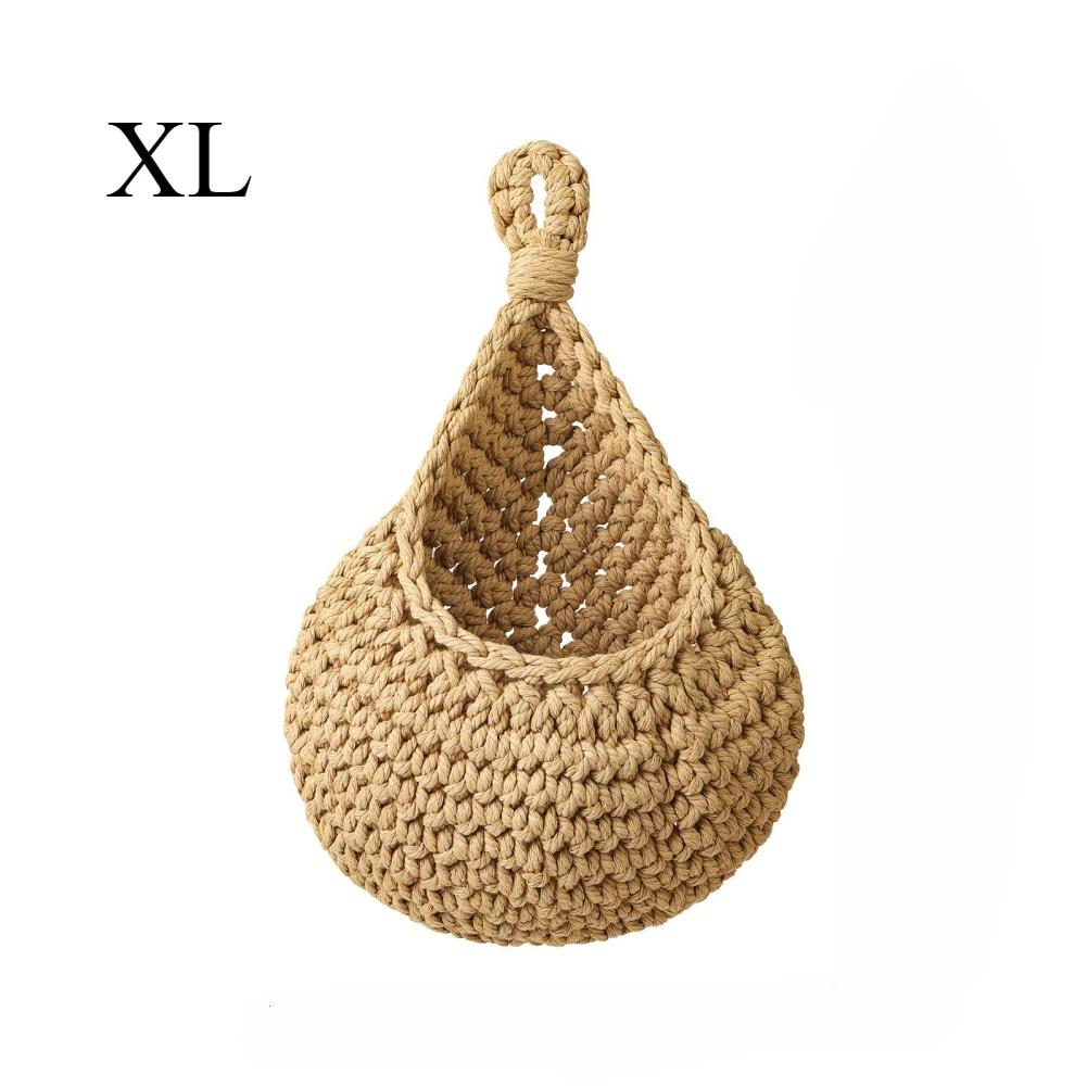1pc Vegetable Fruit Basket Organizer Hand-Woven Wall Mounted Teardrop Mesh Pocket Plants Flowers Kitchen Garden Decoration