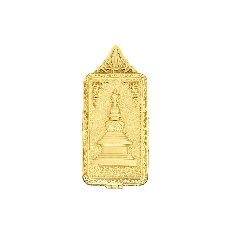 Tibetan Great White Pagoda Thangka Brass Gold-Plated Gahu Pendant Necklace