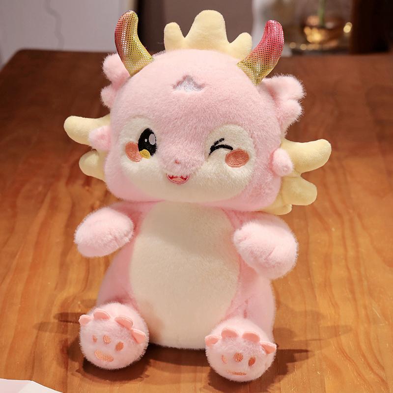 Kawaii Cartoon Zodiac Mascot Dragon Plush Toys Stuffed Animal Cute Lucky Dragon Plushie Doll Soft Pillow Kids Children Gift