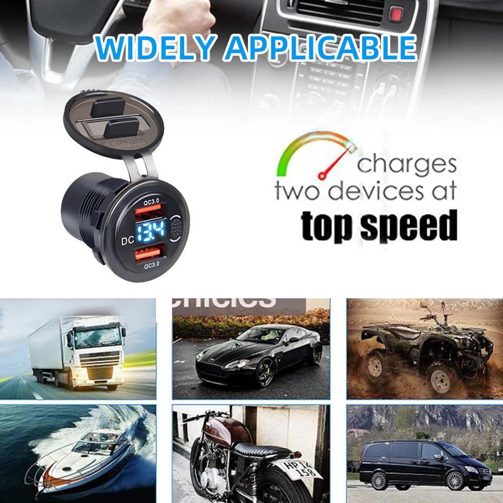 Dual Qc3.0 Car Charger Cigarette Lighter Socket Waterproof Usb Fast Charge with Voltmeter Switch 12/24V Quick Charge Adapter