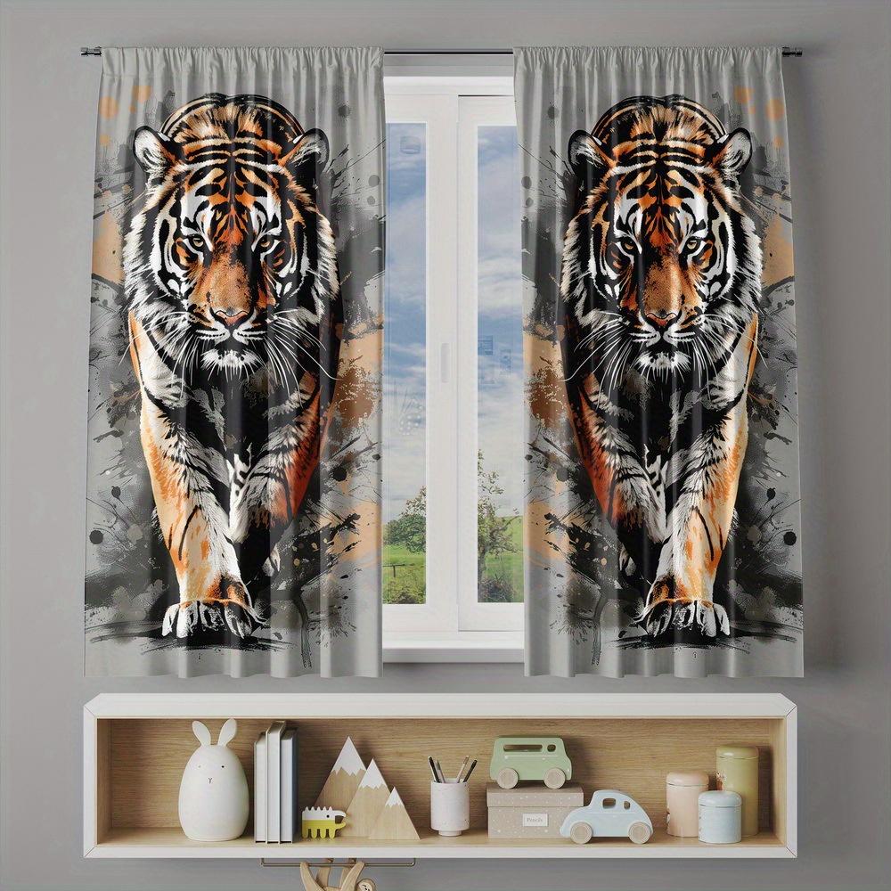2 Panels Tiger Printed Curtains Ink Splash Animal Pattern Polyester Living Room Bedroom Window Drapes Home Decor