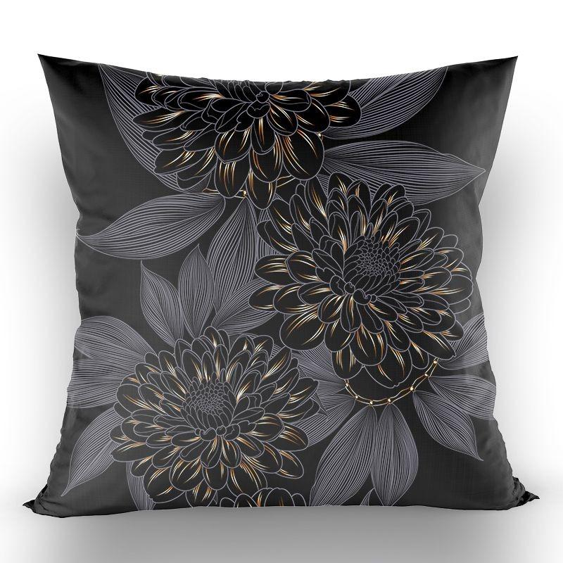 Chinese-Style High-End Modern Throw Pillow Cover, Black With Gold Foil Floral And Lotus Design, Suitable For Living Room Sofa