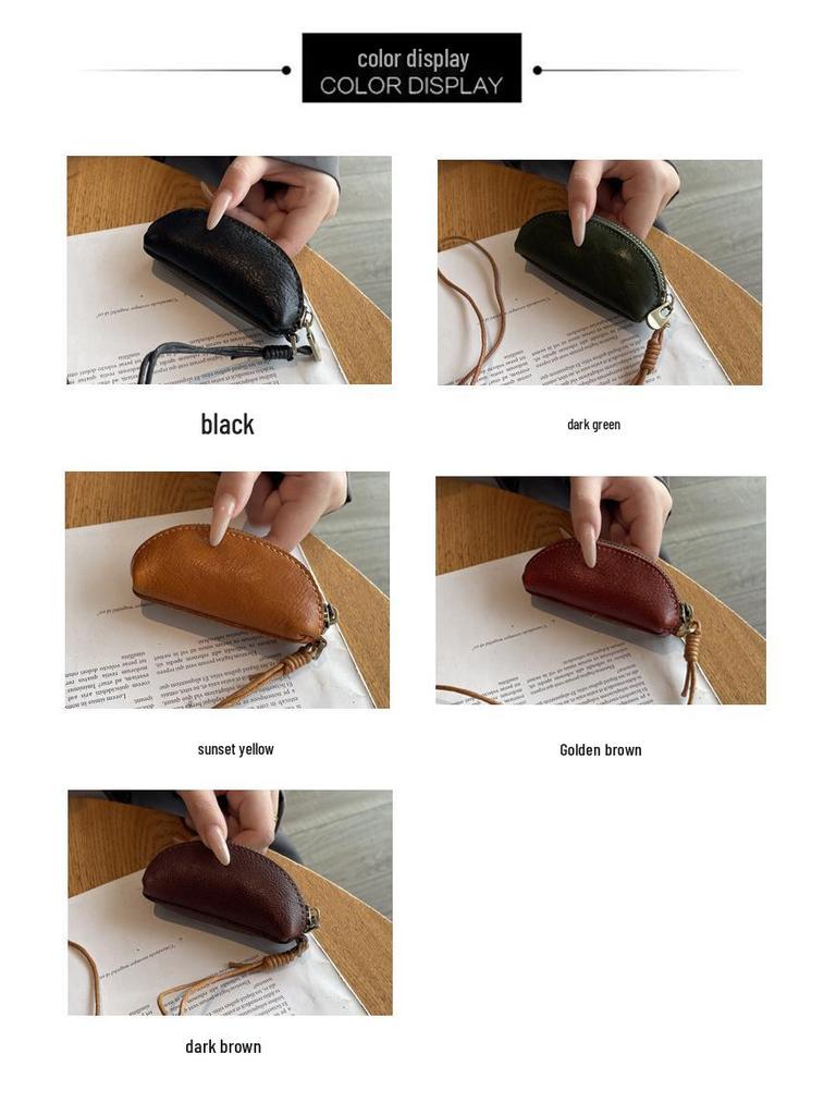 Vegetable-Tanned Leather Kisslock Mini Coin Purse - Versatile Neck-Hanging Dumpling-Shaped Wallet