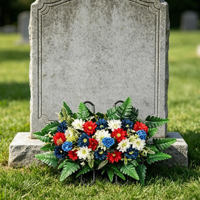 Kunstbloem voor Memorial Day voor Begraafplaats UV-bestendig Rood Wit Blauw Patriottisch Wildebloemenboeket voor Veterans Day Grafsteen Decoratie