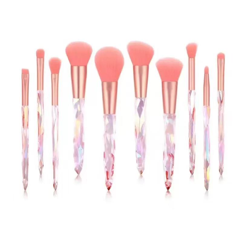 

10pcs/Set Makeup Brushes Crystal Handle Set Crystal Transparent Handle Kabuki Powder Foundation Brush Concealer Eye Shadow Eyeliner Eyebrow Brush