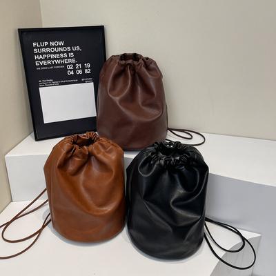 Pu Soft Shoulder Bag Women's Autumn and Winter New Fashion Retro Bucket Bag Casual Large Capacity Backpack