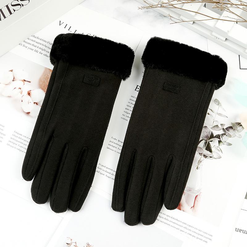 Cross-border German velvet touch screen autumn and winter women's gloves thickened to keep warm and velvet Korean version of fashion cycling windproof