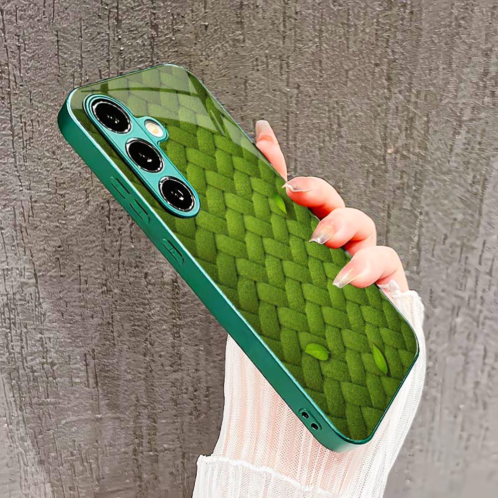 Woven grass mat PhoneCase Glass PhoneCase for Samsung Galaxy S26 S25 S24 S23 S22 FE Ultra Plus Built-in glass green Exquisite