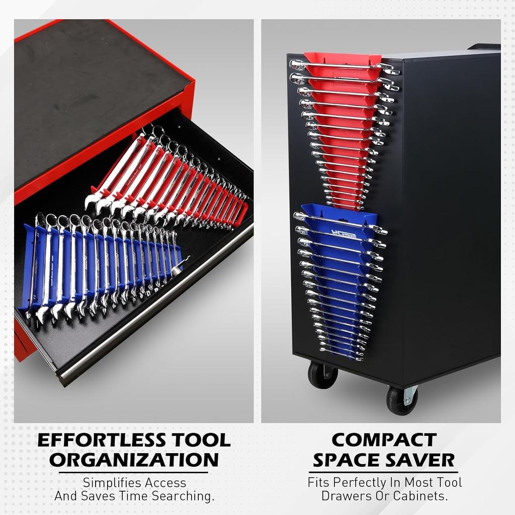2-Pack Magnetic Wrench Organizer, 32-Slot Premium Wrench Rack Holder Tool Trays For Toolboxes Drawer Storage, SAE (1/4" - 1-1/16") & Metric (6Mm -
