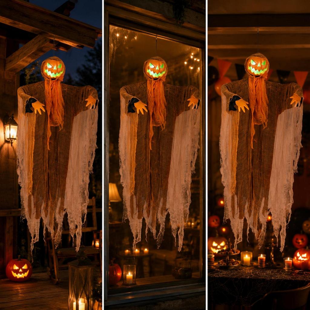 Animated Hanging Pumpkin Decoration Scary for Seasonal Decorating