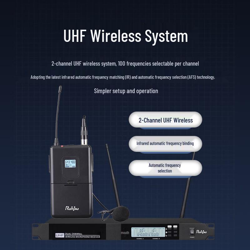 Runpu Professional UHF Wireless Dual Lapel Microphone System (CN version)
