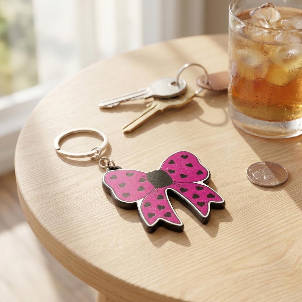 Creative Bow Shaped Keychain Bottle Opener Durable Metal Key Ring Practical Portable Design for Everyday Use and Easy Carrying