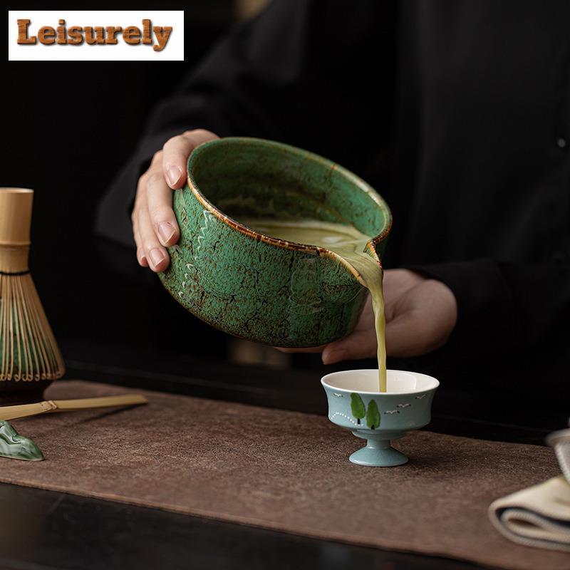 Ofenbrand Fambe Matcha Vierteiliges Set Japanische Keramik Teezubehör Schale Besenhalter Löffel Teeservice Zubehör Handwerksbedarf