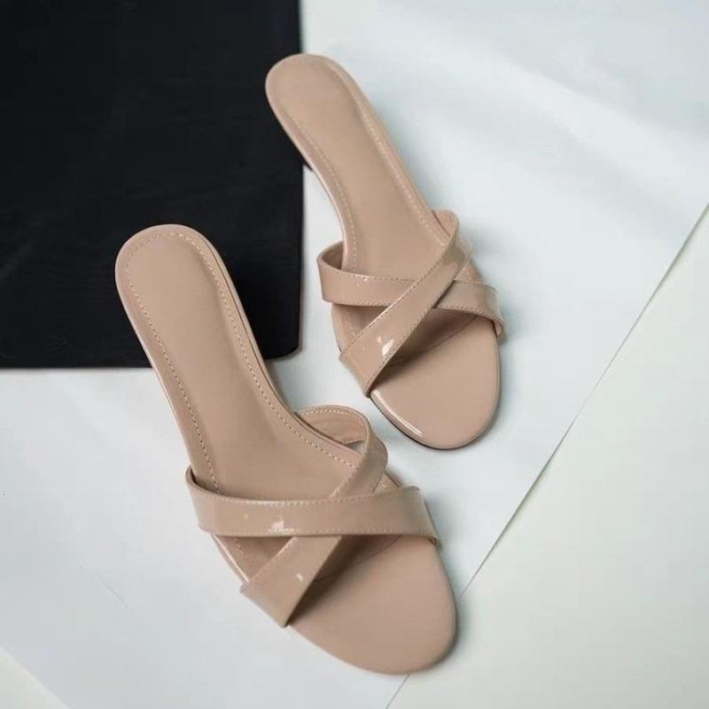 

Fashion Slippers Women Summer New Versatile Fashion Outer Wear Round Toe Open Toe Crossed One Strap Non-slip High Heels 40