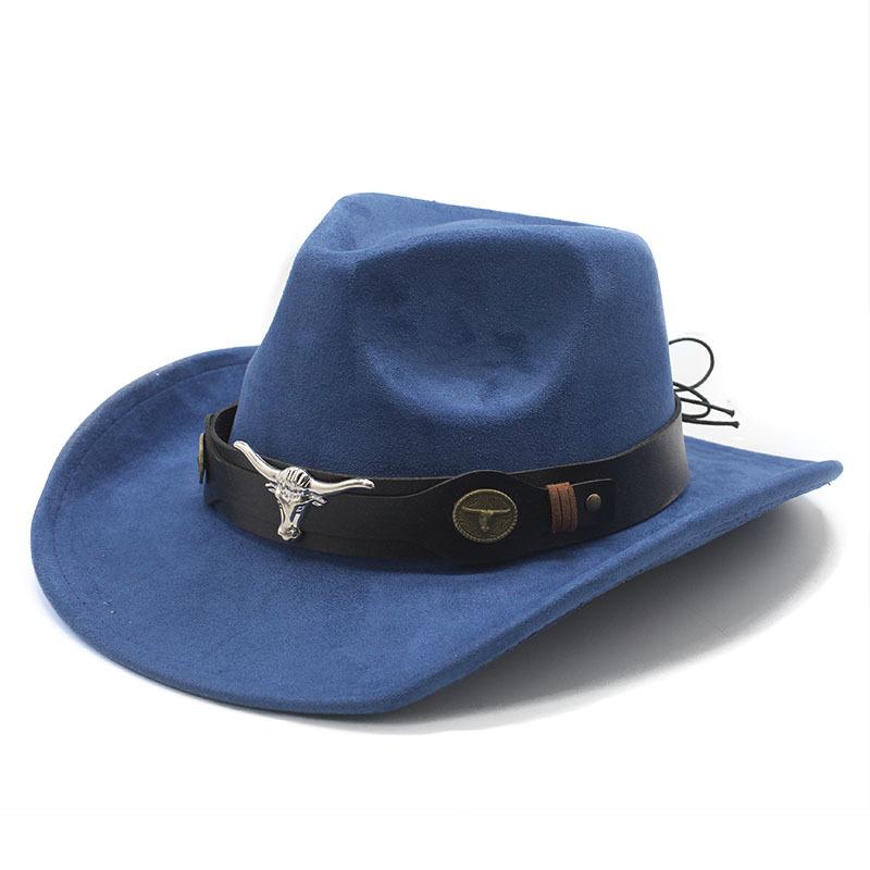 

Deerskin Velvet Western Denim Style Tibetan Bull Head Accessories Top Hat Big Edge Riding Hat M（56-58cm）