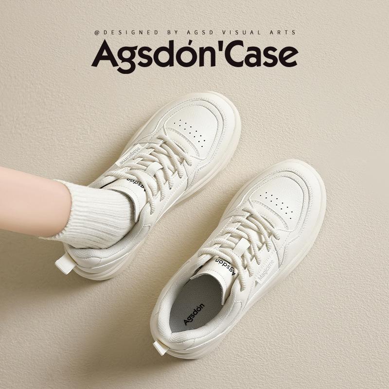 Augustine Platform White Shoes Women's 2025 New Spring Flat Casual Sports Shoes Student Muffin Board Shoes Tide
