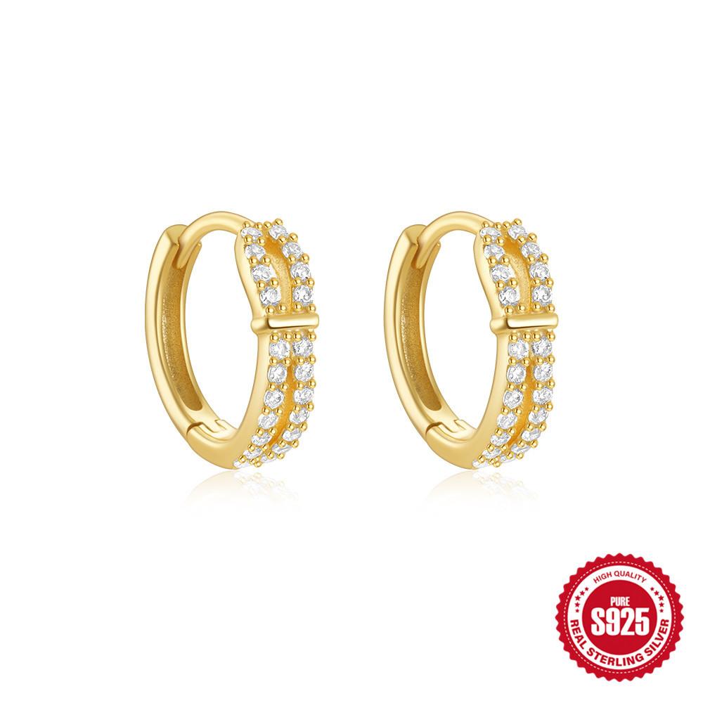 S925 Sterling Silver Personality Diamond Set Love Chain Glossy Luxury Earrings Ear Buckles Earrings Huggie Hoops