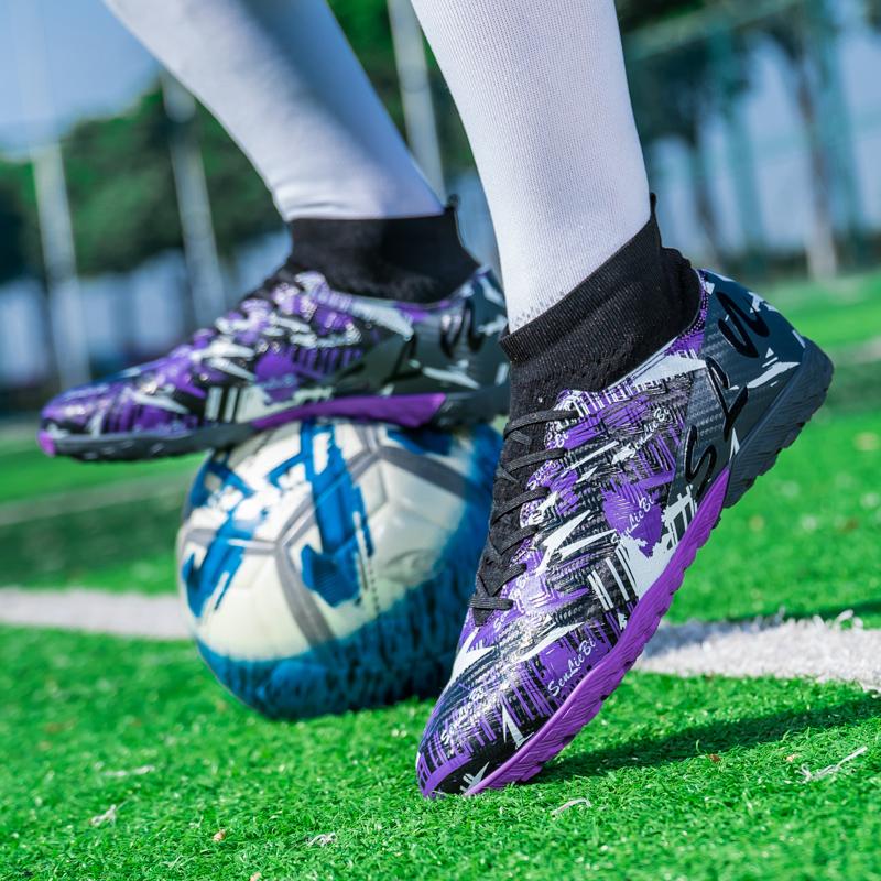 Men/kid's Football Boots Leather Soccer Shoe Rubber Soft Sole Short Nail Artificial Turf Youth Children Football Shoes Mens Football Shoes